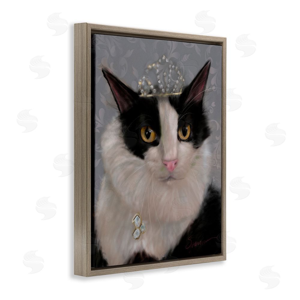 Mary Sparrow Little Princess Cat Brown Floating Frame Canvas Wall Art Print