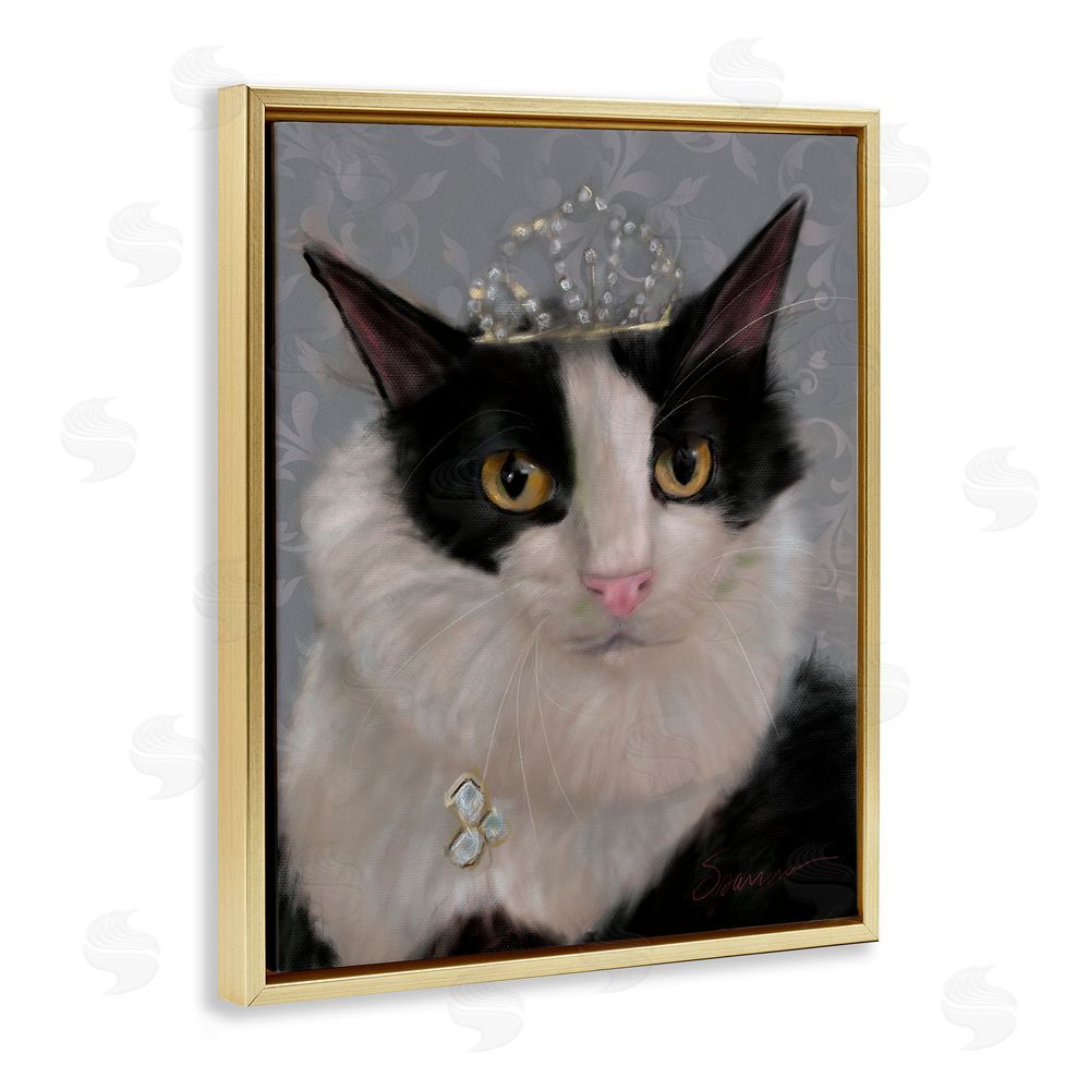 Mary Sparrow Little Princess Cat Gold Floating Frame Canvas Wall Art Print