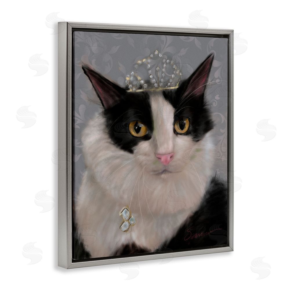 Mary Sparrow Little Princess Cat Gray Floating Frame Canvas Wall Art Print
