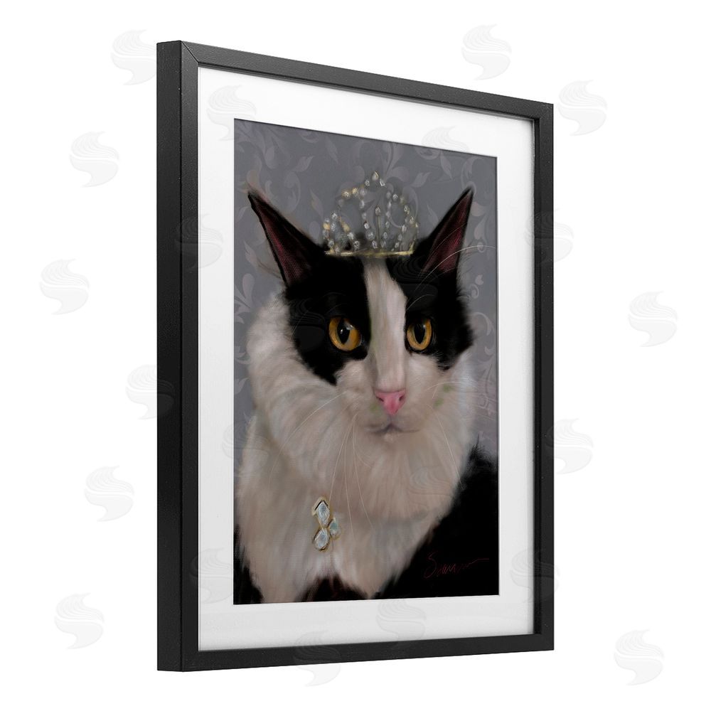 Mary Sparrow Little Princess Cat Black Framed Print Under Glass with White Mat Wall Art