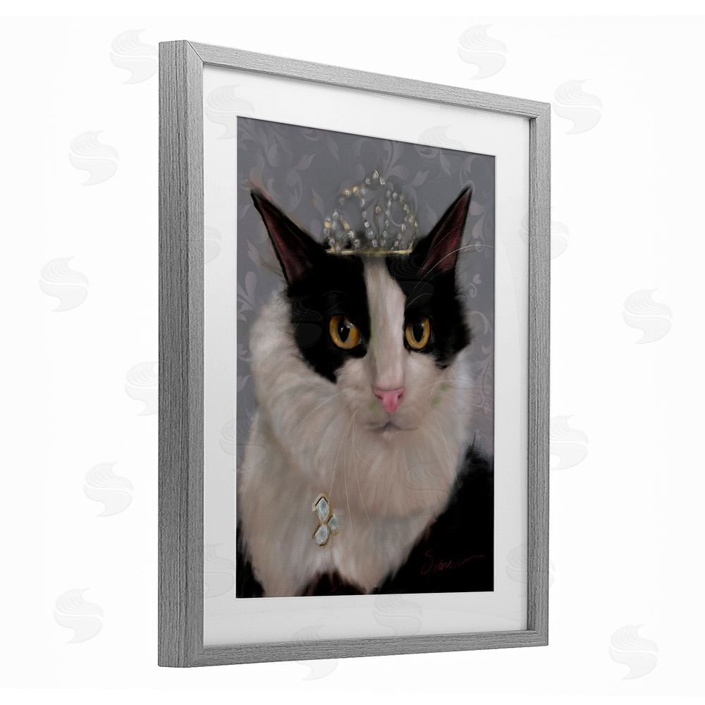 Mary Sparrow Little Princess Cat Gray Framed Print Under Glass with White Mat Wall Art