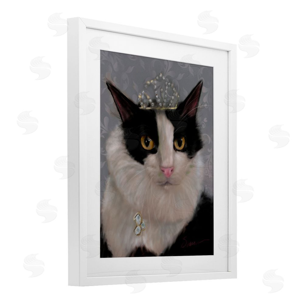 Mary Sparrow Little Princess Cat White Framed Print Under Glass with Mat Wall Art