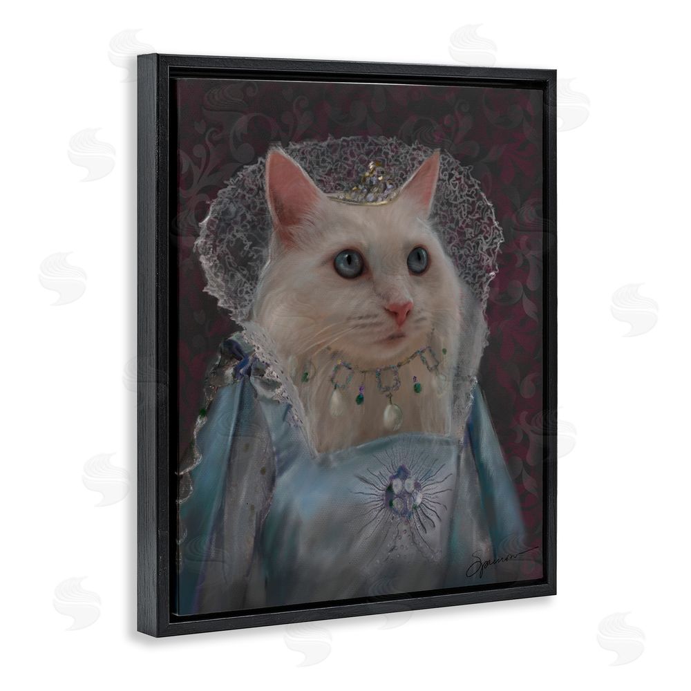Mary Sparrow Long Live Queen Cat Black Floating Frame Canvas Wall Art Print