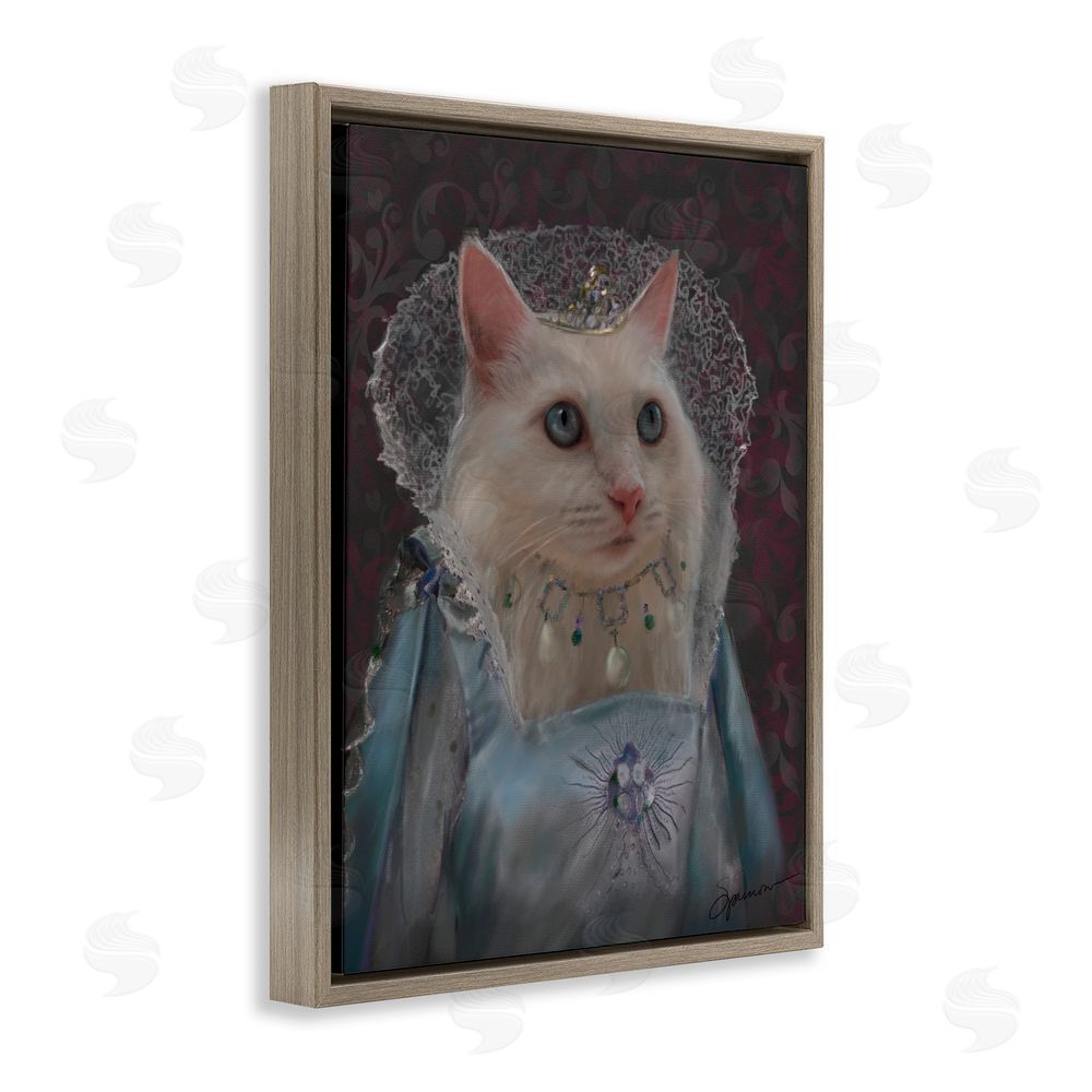 Mary Sparrow Long Live Queen Cat Brown Floating Frame Canvas Wall Art Print