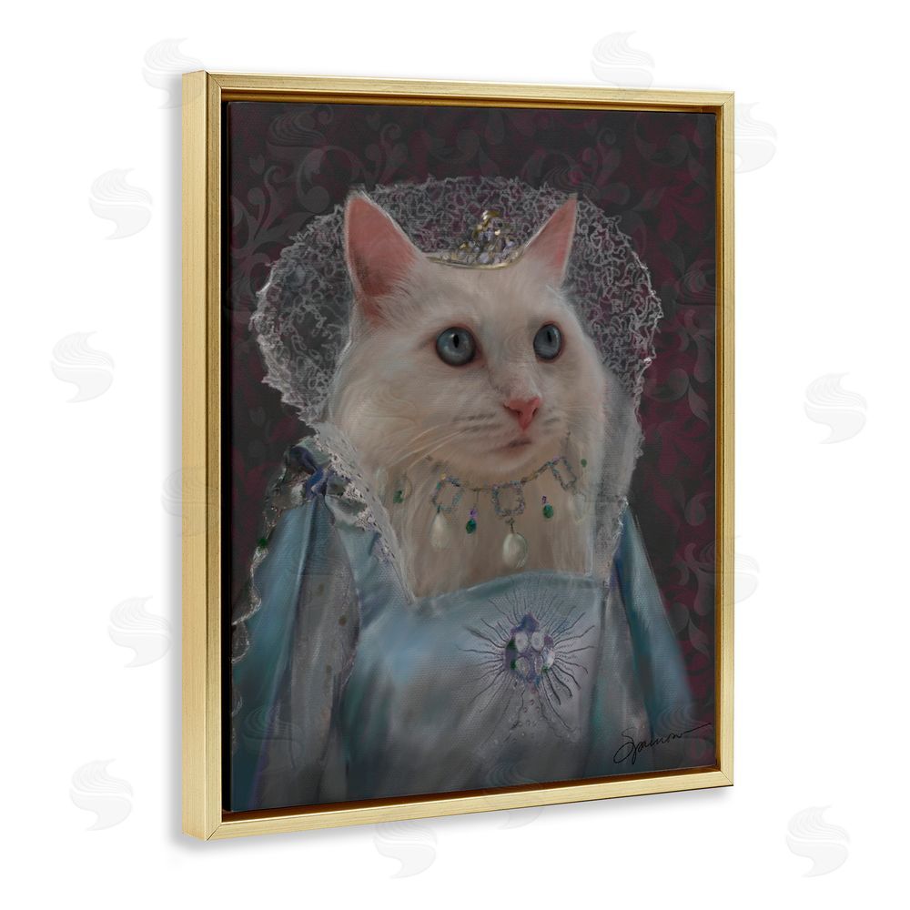 Mary Sparrow Long Live Queen Cat Gold Floating Frame Canvas Wall Art Print