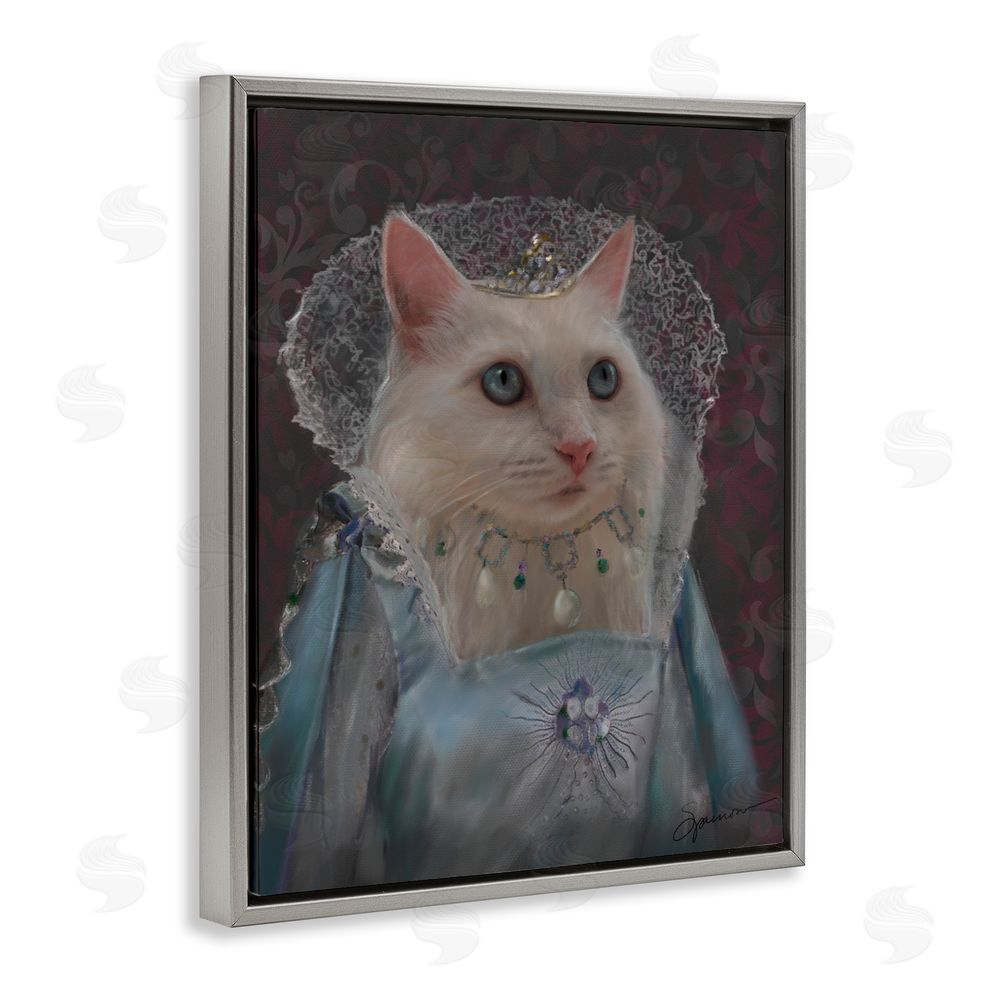 Mary Sparrow Long Live Queen Cat Gray Floating Frame Canvas Wall Art Print