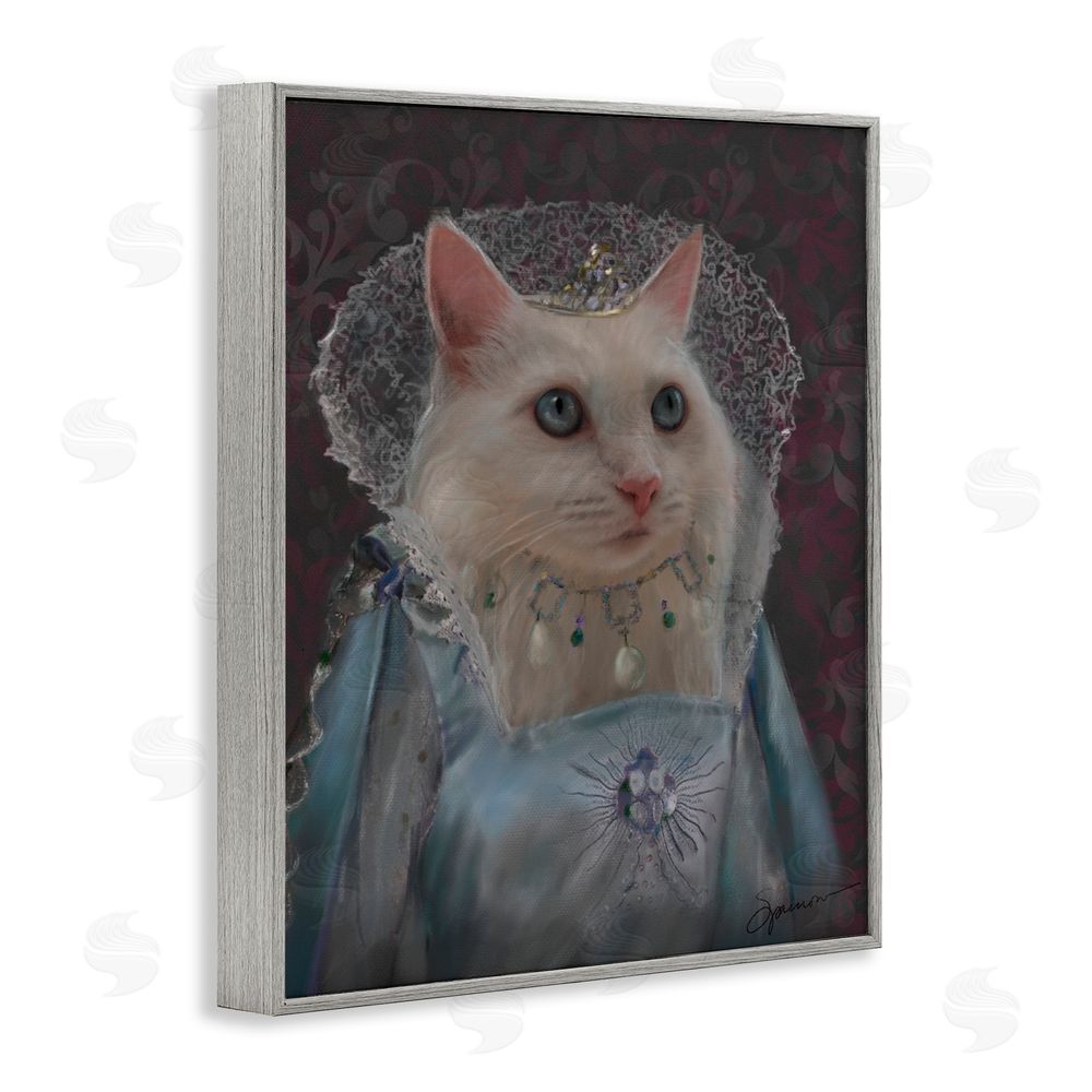 Mary Sparrow Long Live Queen Cat Gray Framed Giclee Wall Art Print