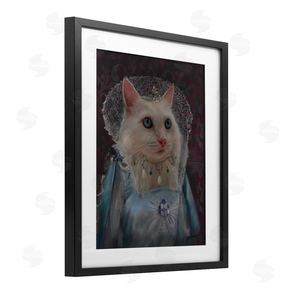 Mary Sparrow Long Live Queen Cat Black Framed Print Under Glass with White Mat Wall Art