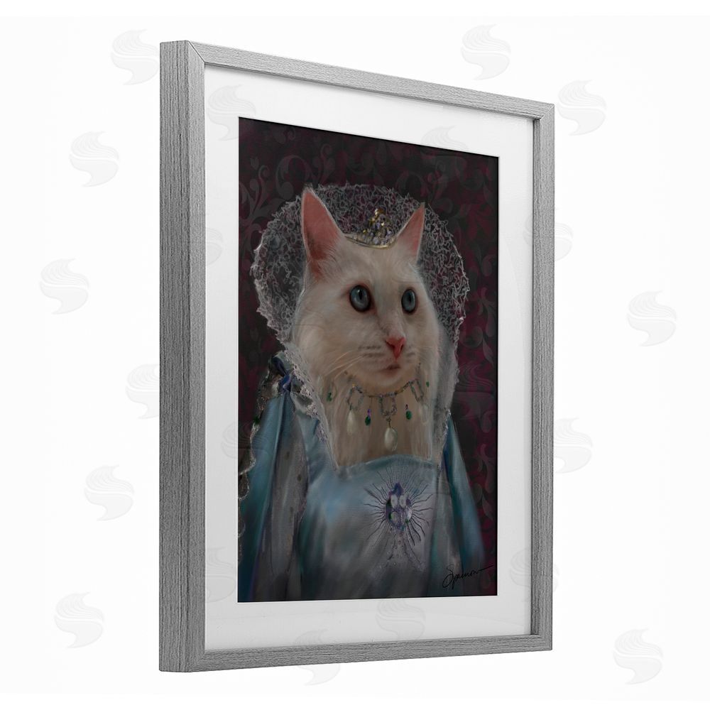Mary Sparrow Long Live Queen Cat Gray Framed Print Under Glass with White Mat Wall Art