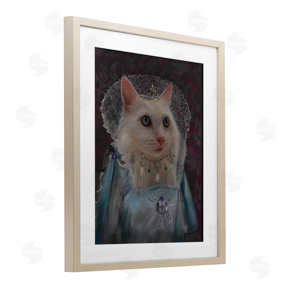 Mary Sparrow Long Live Queen Cat Birch Framed Print Under Glass with White Mat Wall Art