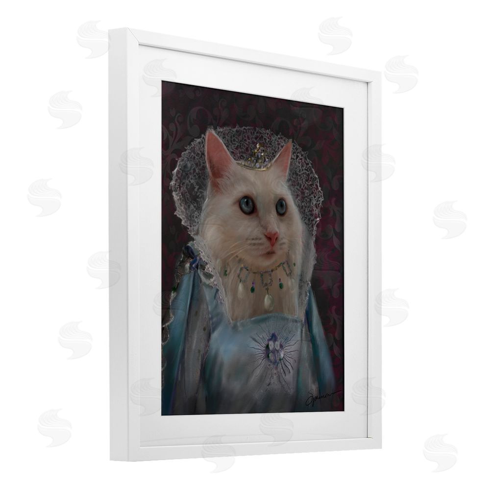 Mary Sparrow Long Live Queen Cat White Framed Print Under Glass with Mat Wall Art