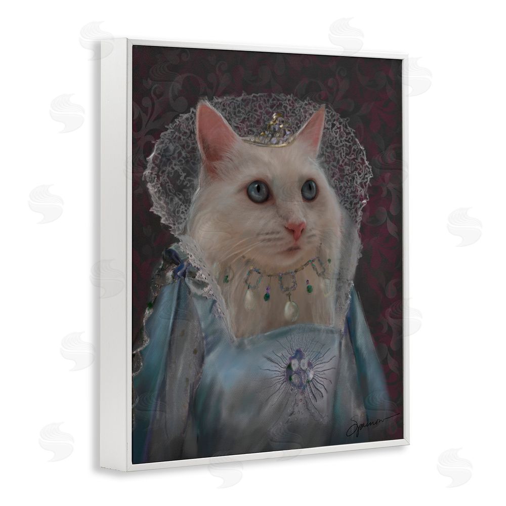 Mary Sparrow Long Live Queen Cat White Framed Giclee Wall Art Print
