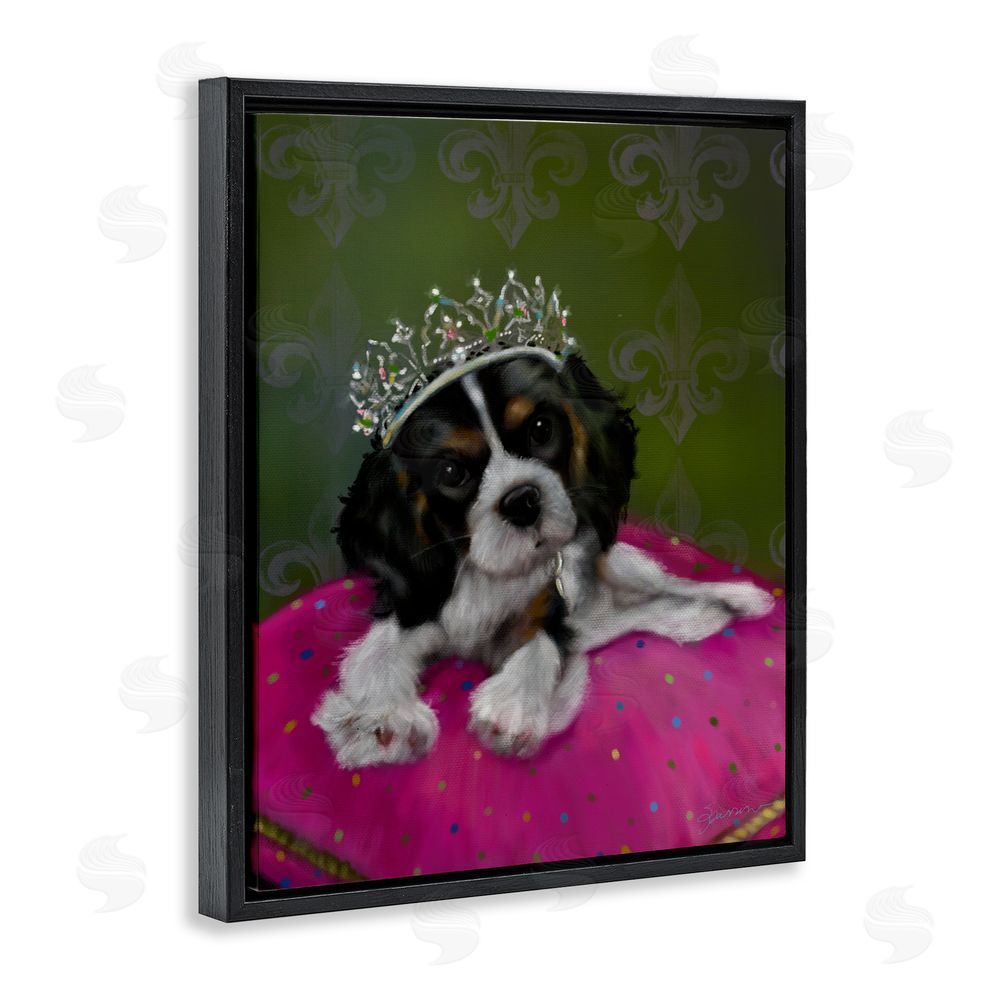 Mary Sparrow Princess Pippa Crowned Puppy Black Floating Frame Canvas Wall Art Print