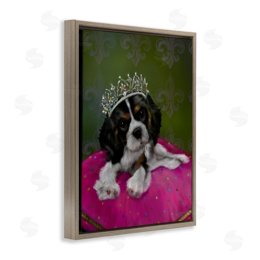 Mary Sparrow Princess Pippa Crowned Puppy Brown Floating Frame Canvas Wall Art Print