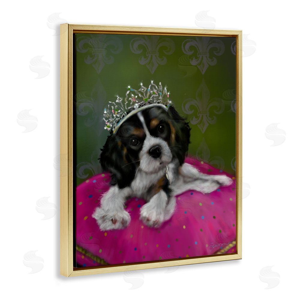Mary Sparrow Princess Pippa Crowned Puppy Gold Floating Frame Canvas Wall Art Print