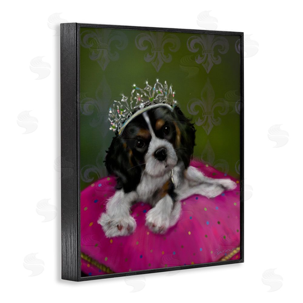 Mary Sparrow Princess Pippa Crowned Puppy Black Framed Giclee Wall Art Print
