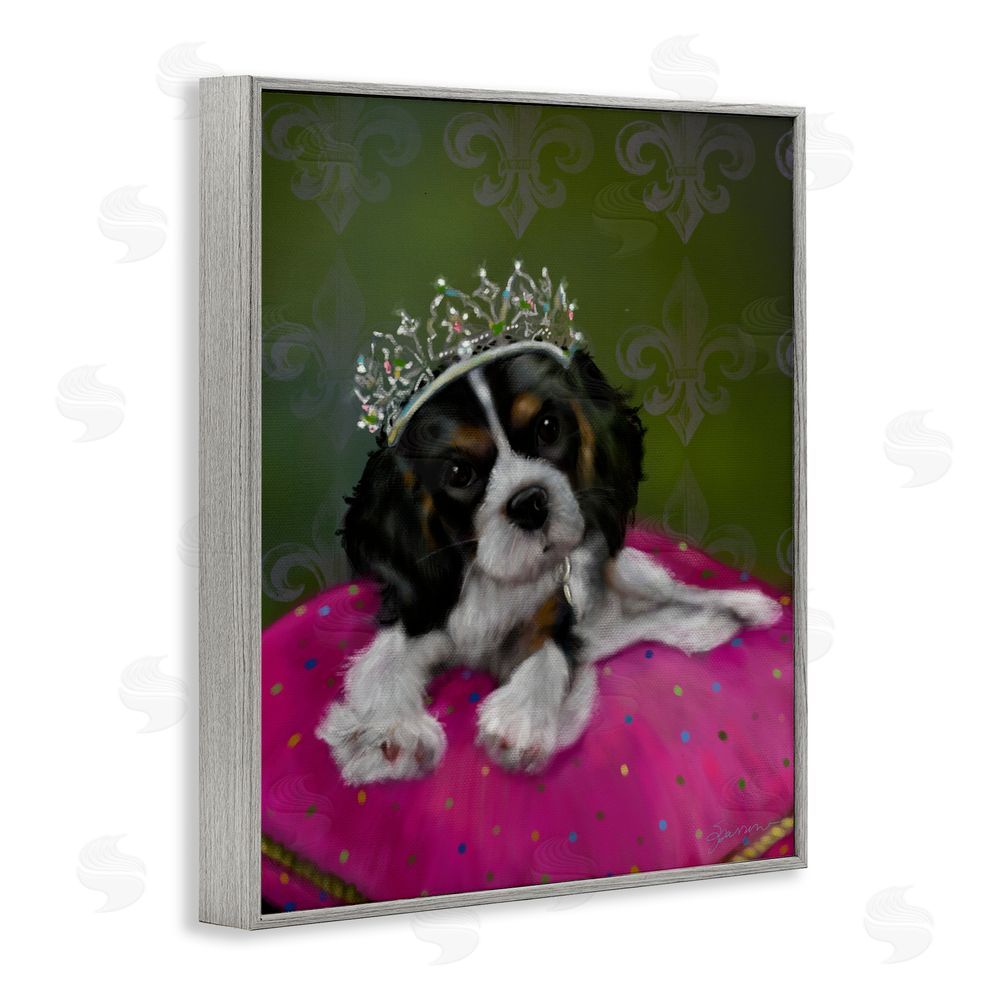Mary Sparrow Princess Pippa Crowned Puppy Gray Framed Giclee Wall Art Print