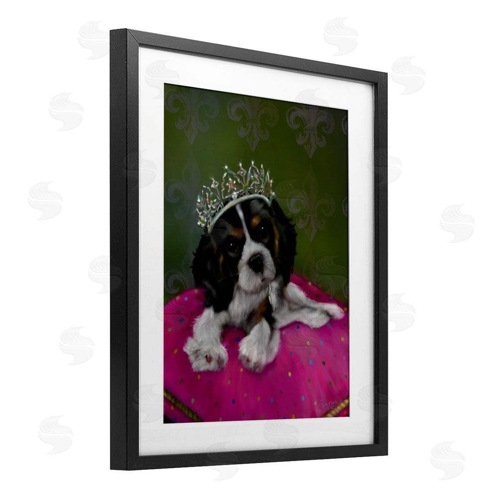 Mary Sparrow Princess Pippa Crowned Puppy Black Framed Print Under Glass with White Mat Wall Art
