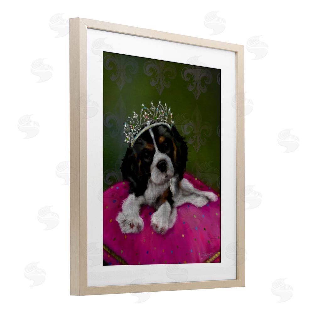 Mary Sparrow Princess Pippa Crowned Puppy Birch Framed Print Under Glass with White Mat Wall Art