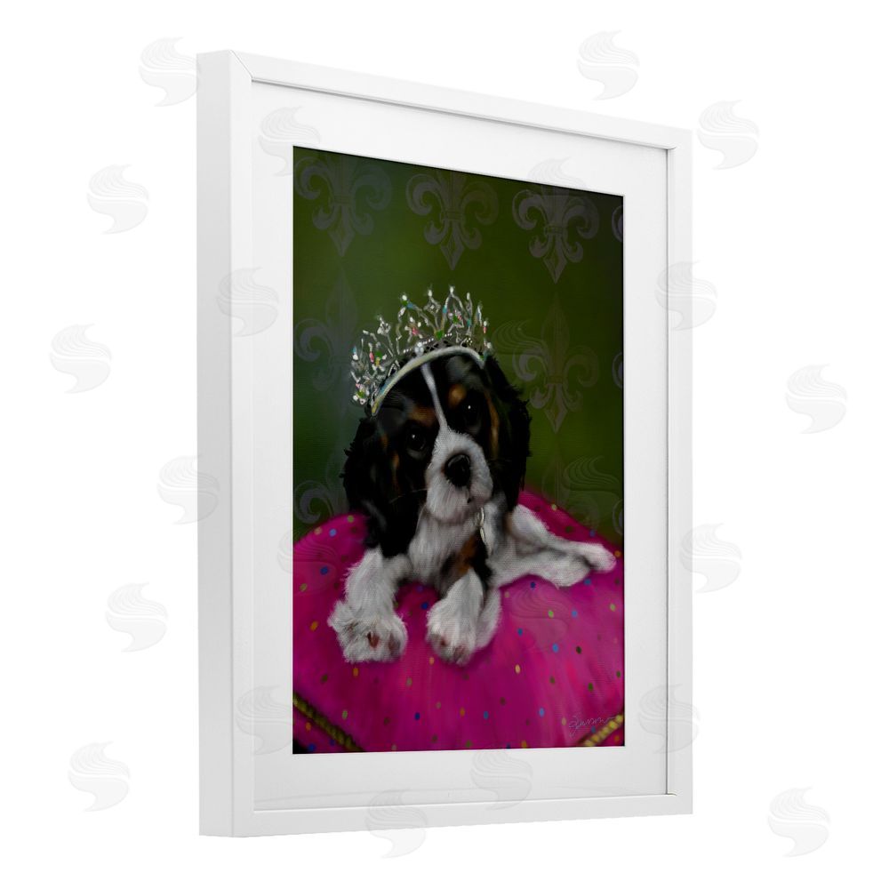 Mary Sparrow Princess Pippa Crowned Puppy White Framed Print Under Glass with Mat Wall Art