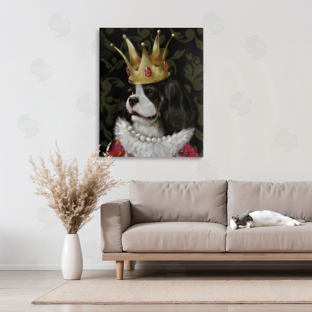Mary Sparrow Queenie Dog with Gold Crown Canvas Art on Wall