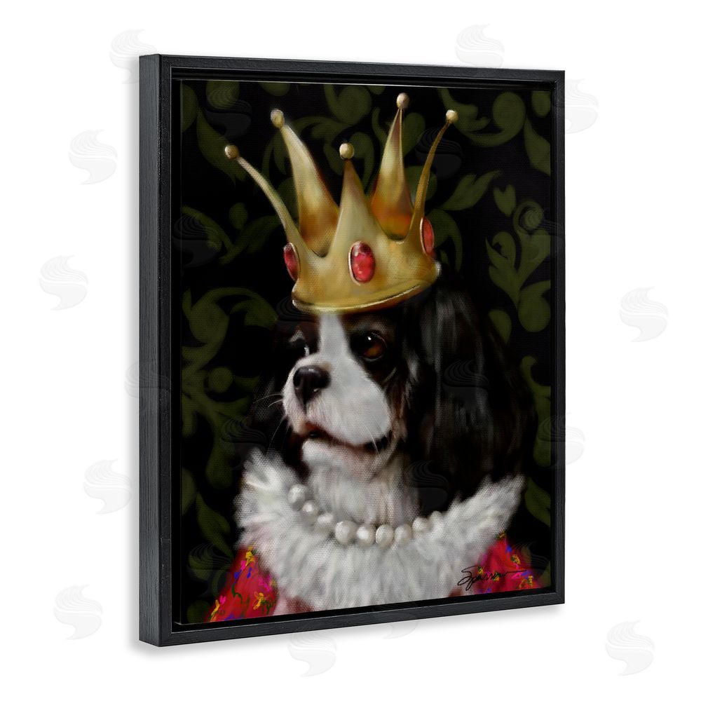 Mary Sparrow Queenie Dog with Gold Crown Black Floating Frame Canvas Wall Art Print