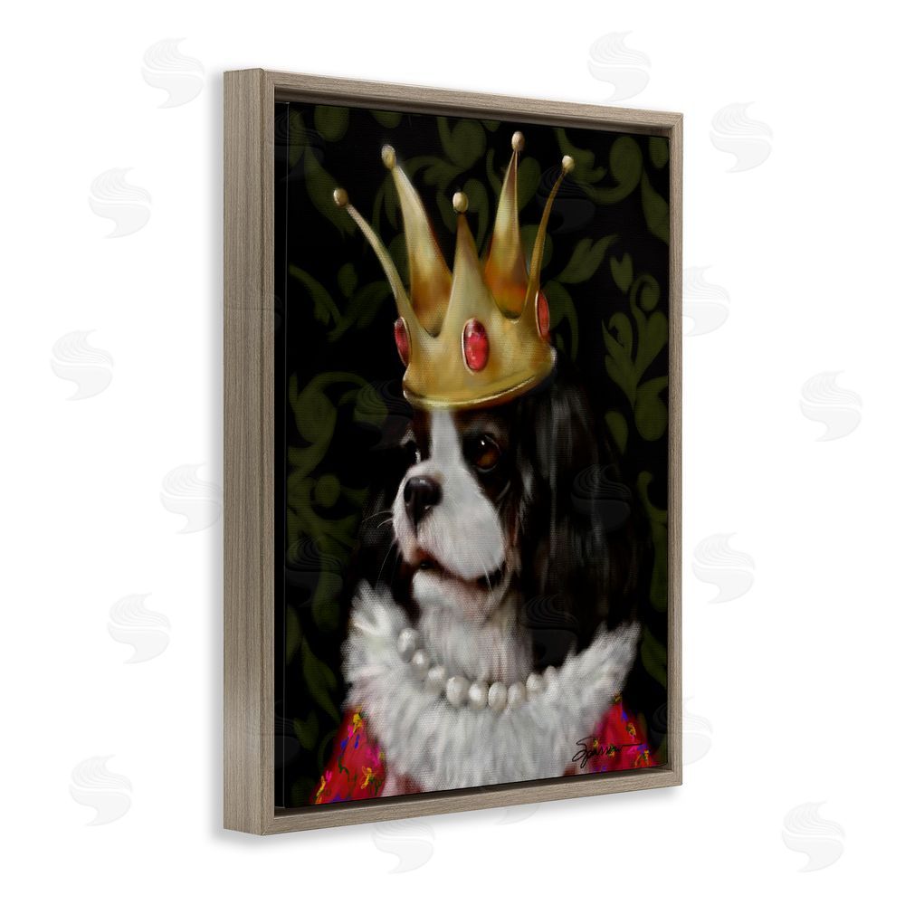 Mary Sparrow Queenie Dog with Gold Crown Brown Floating Frame Canvas Wall Art Print