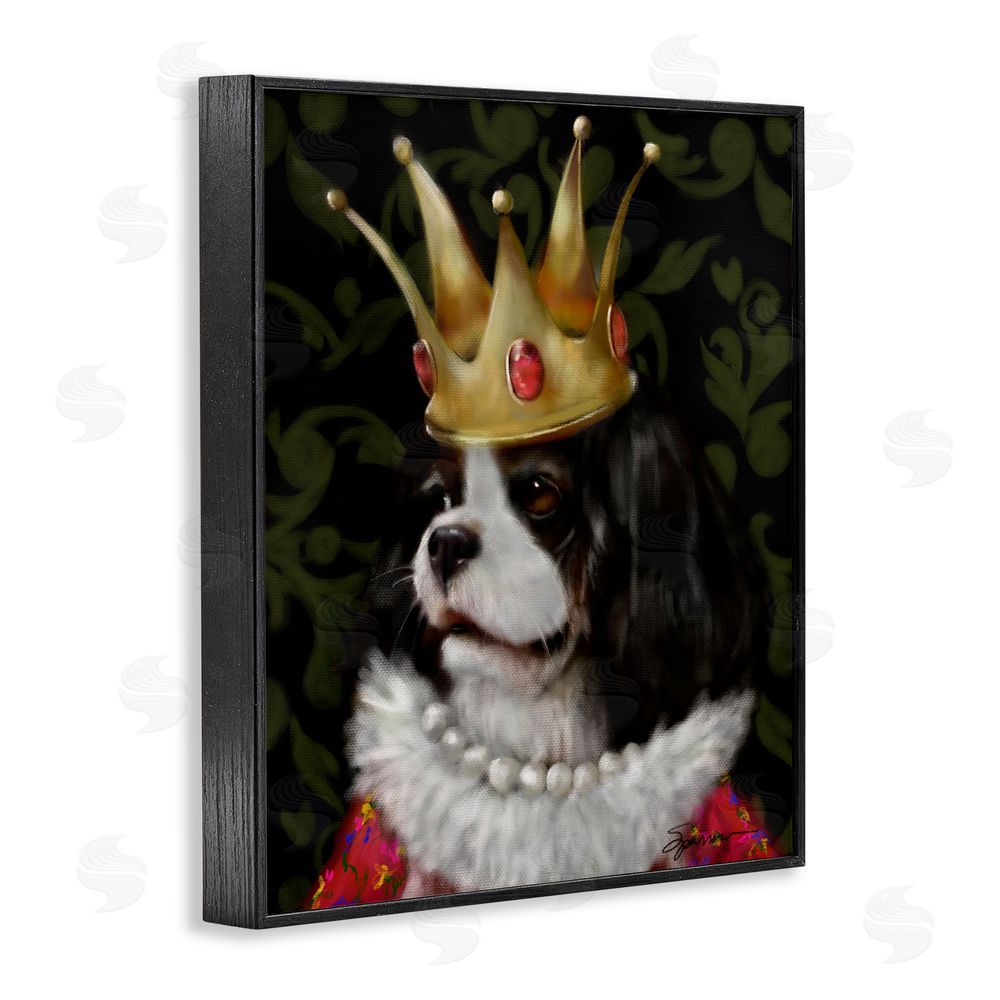Mary Sparrow Queenie Dog with Gold Crown Black Framed Giclee Wall Art Print