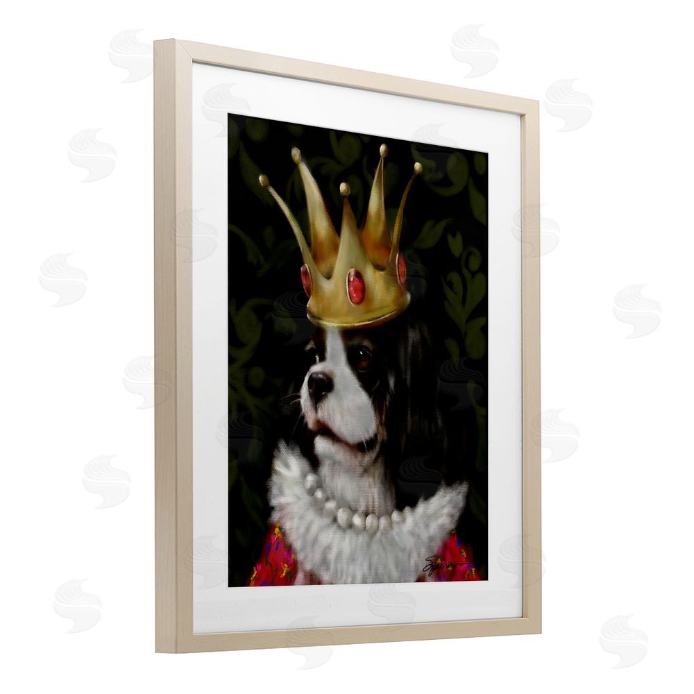 Mary Sparrow Queenie Dog with Gold Crown Birch Framed Print Under Glass with White Mat Wall Art