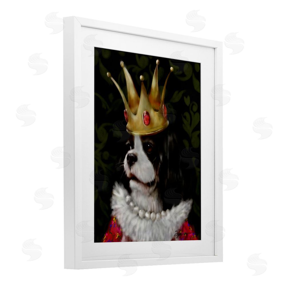 Mary Sparrow Queenie Dog with Gold Crown White Framed Print Under Glass with Mat Wall Art