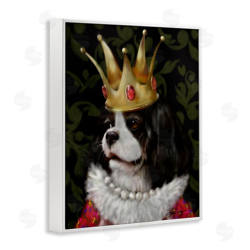 Mary Sparrow Queenie Dog with Gold Crown White Framed Giclee Wall Art Print