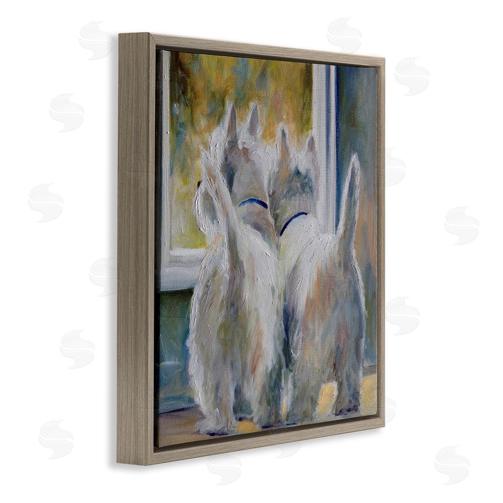 Mary Sparrow Five O'Clock Watching Dogs Brown Floating Frame Canvas Wall Art Print