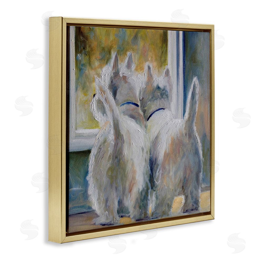 Mary Sparrow Five O'Clock Watching Dogs Gold Floating Frame Canvas Wall Art Print