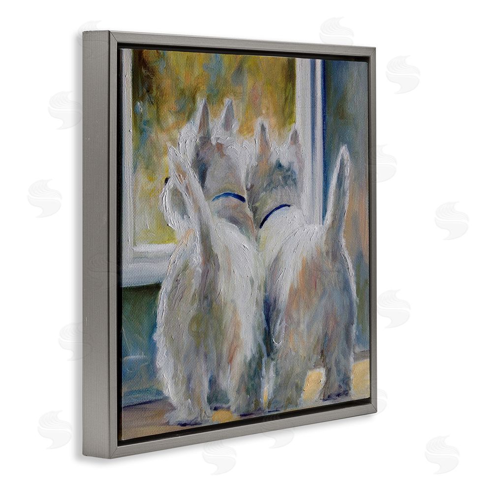 Mary Sparrow Five O'Clock Watching Dogs Gray Floating Frame Canvas Wall Art Print