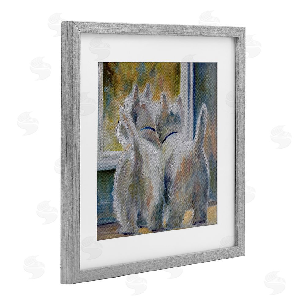 Mary Sparrow Five O'Clock Watching Dogs Gray Framed Print Under Glass with White Mat Wall Art