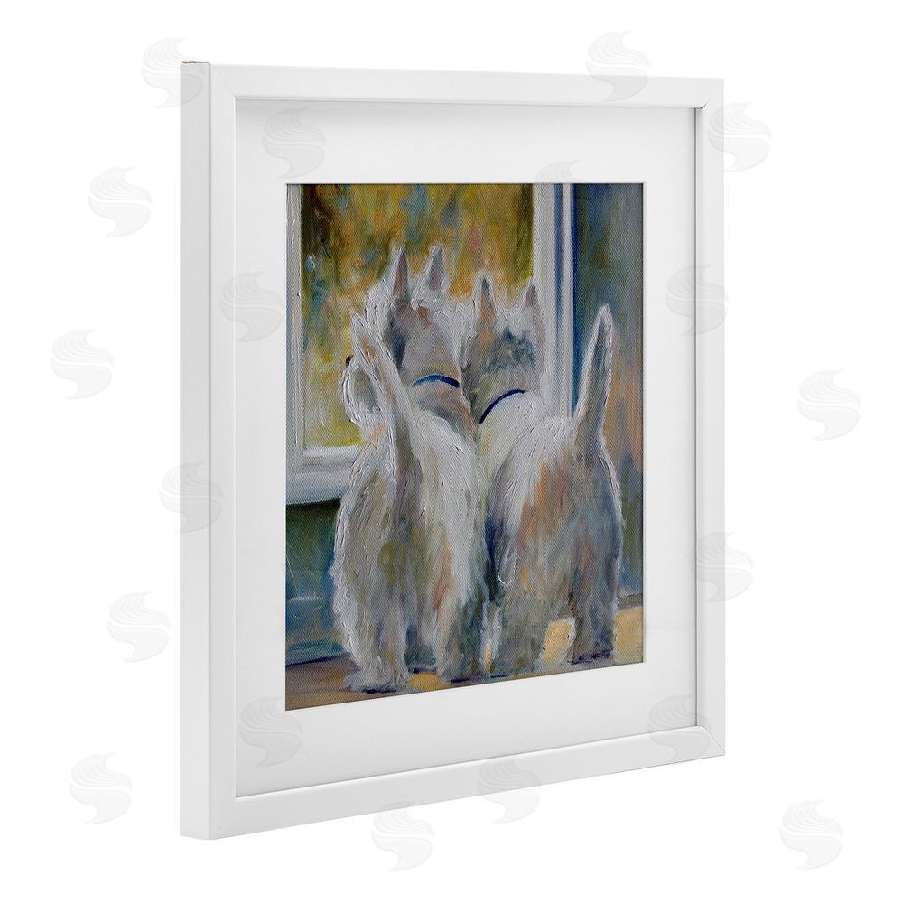 Mary Sparrow Five O'Clock Watching Dogs White Framed Print Under Glass with Mat Wall Art