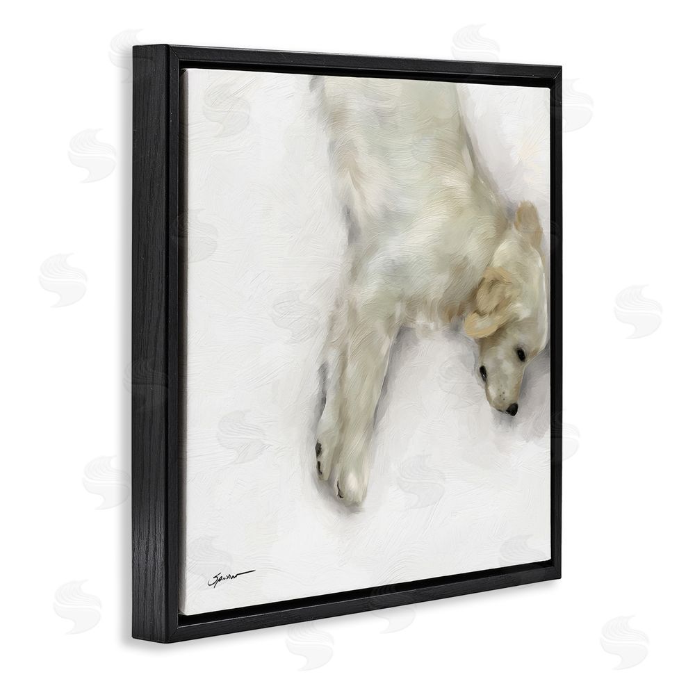 Mary Sparrow Sweet Cream Sleeping Puppy Black Floating Frame Canvas Wall Art Print