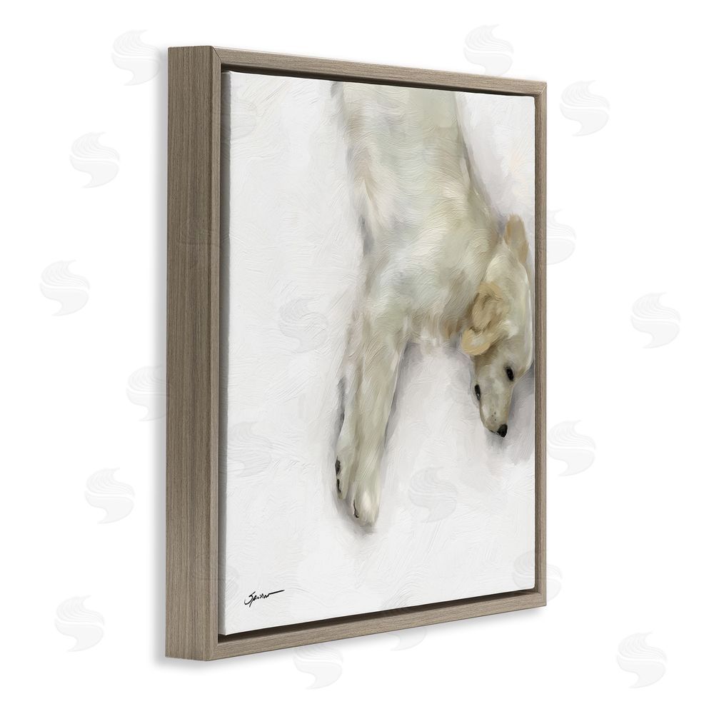 Mary Sparrow Sweet Cream Sleeping Puppy Brown Floating Frame Canvas Wall Art Print
