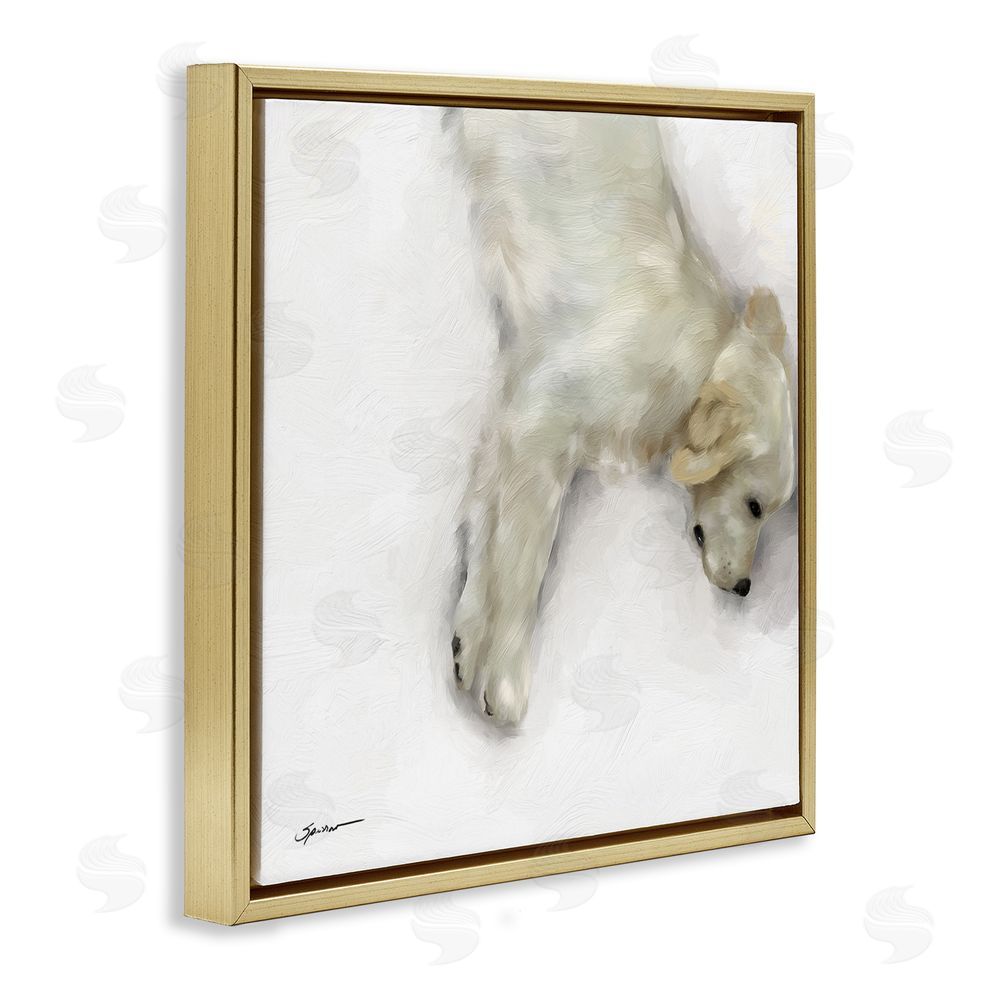 Mary Sparrow Sweet Cream Sleeping Puppy Gold Floating Frame Canvas Wall Art Print