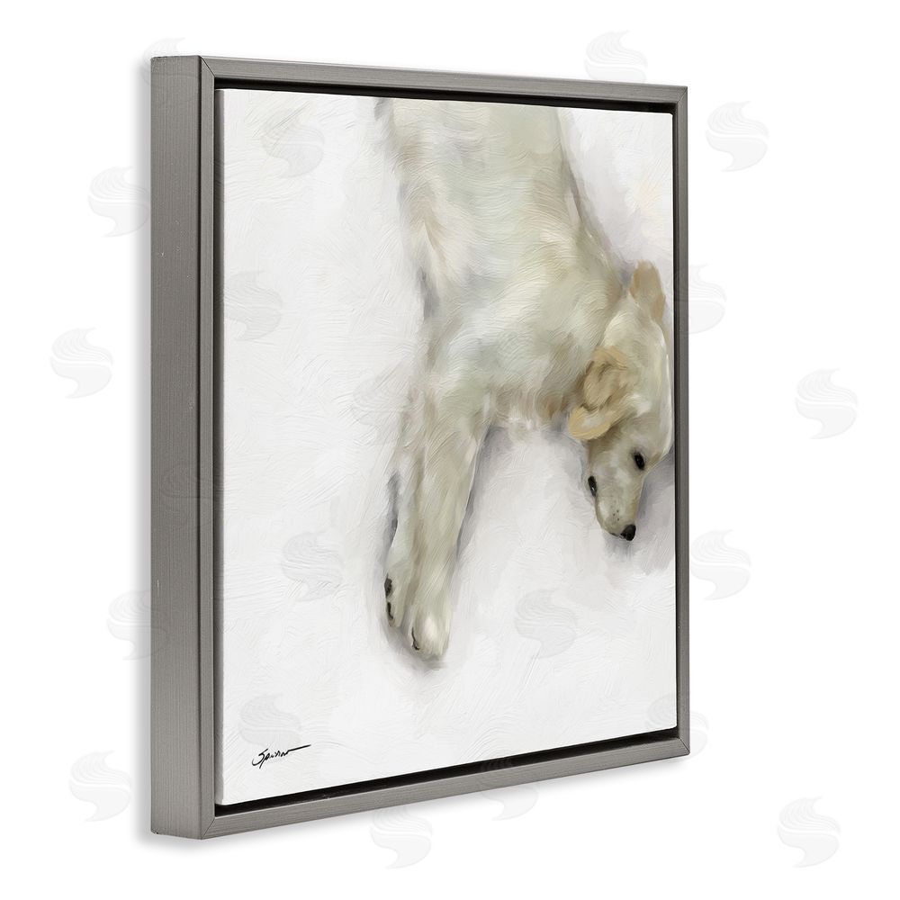Mary Sparrow Sweet Cream Sleeping Puppy Gray Floating Frame Canvas Wall Art Print