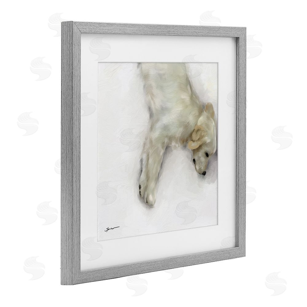 Mary Sparrow Sweet Cream Sleeping Puppy Gray Framed Print Under Glass with White Mat Wall Art