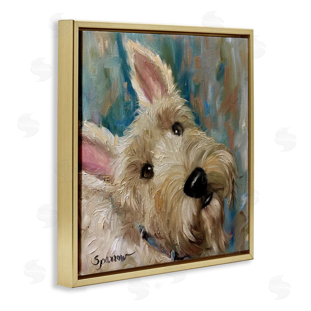 Mary Sparrow Good As Gold Terrier Gold Floating Frame Canvas Wall Art Print
