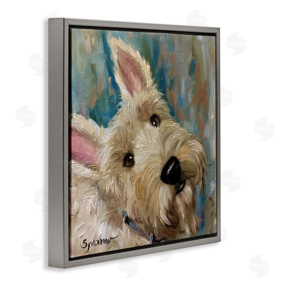Mary Sparrow Good As Gold Terrier Gray Floating Frame Canvas Wall Art Print