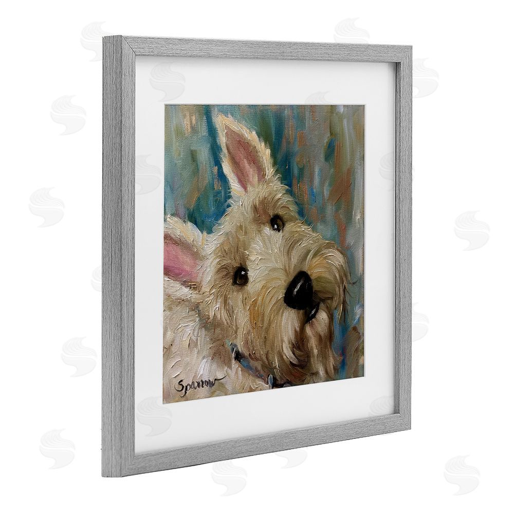 Mary Sparrow Good As Gold Terrier Gray Framed Print Under Glass with White Mat Wall Art