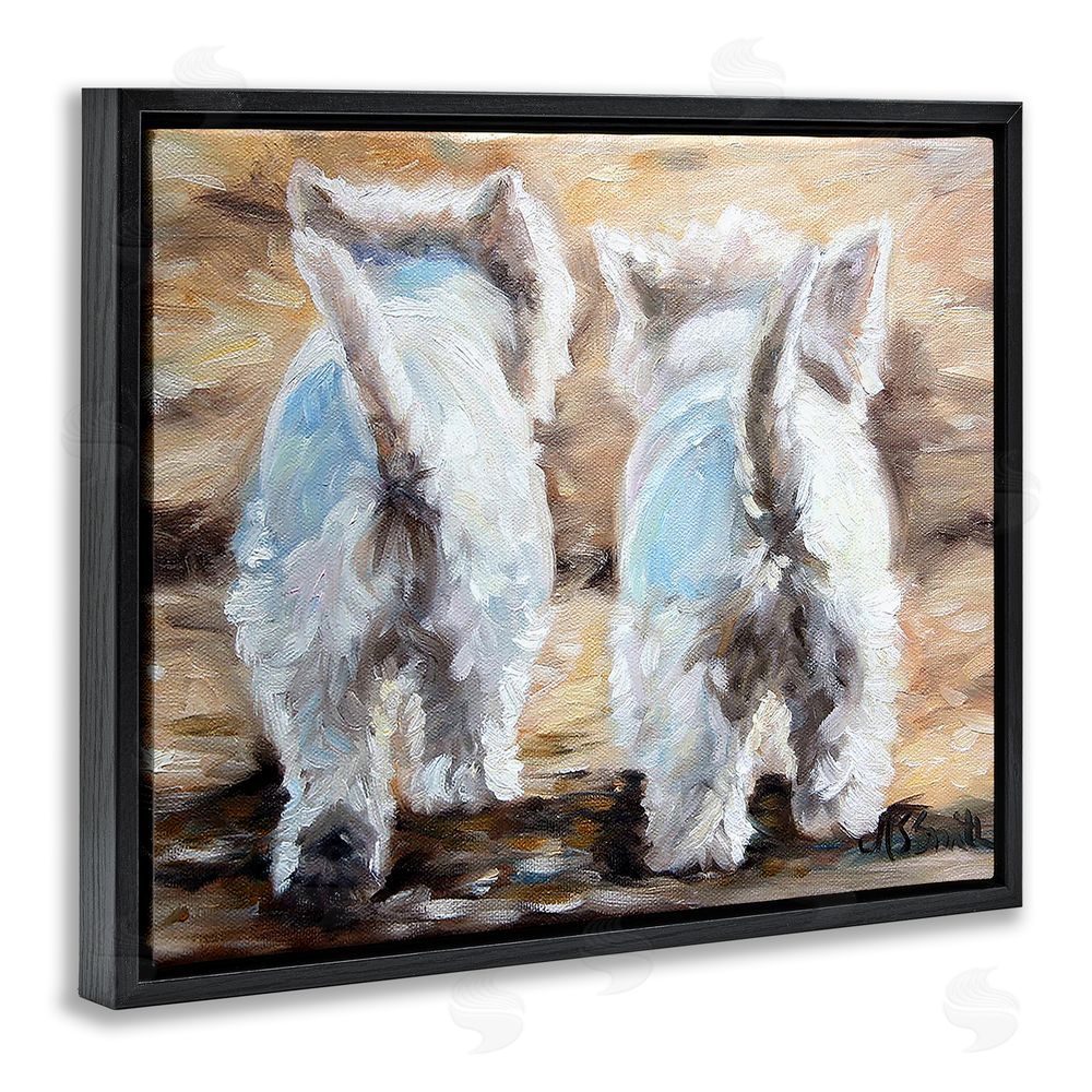 Mary Sparrow Farewell White Puppies Black Floating Frame Canvas Wall Art Print