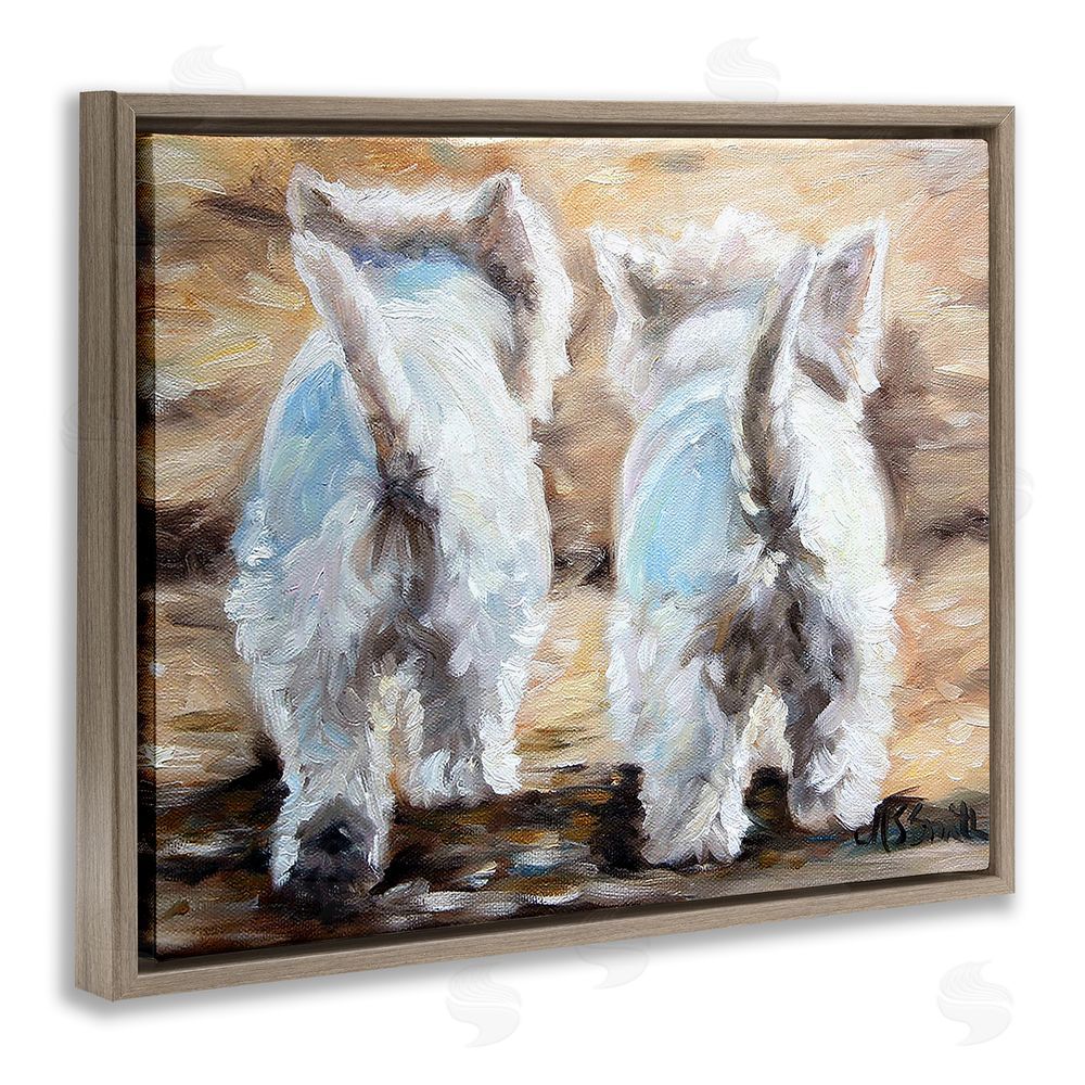 Mary Sparrow Farewell White Puppies Brown Floating Frame Canvas Wall Art Print