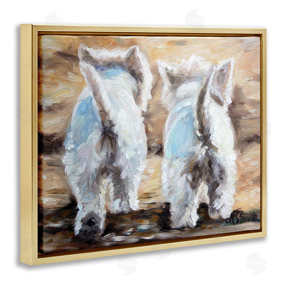 Mary Sparrow Farewell White Puppies Gold Floating Frame Canvas Wall Art Print
