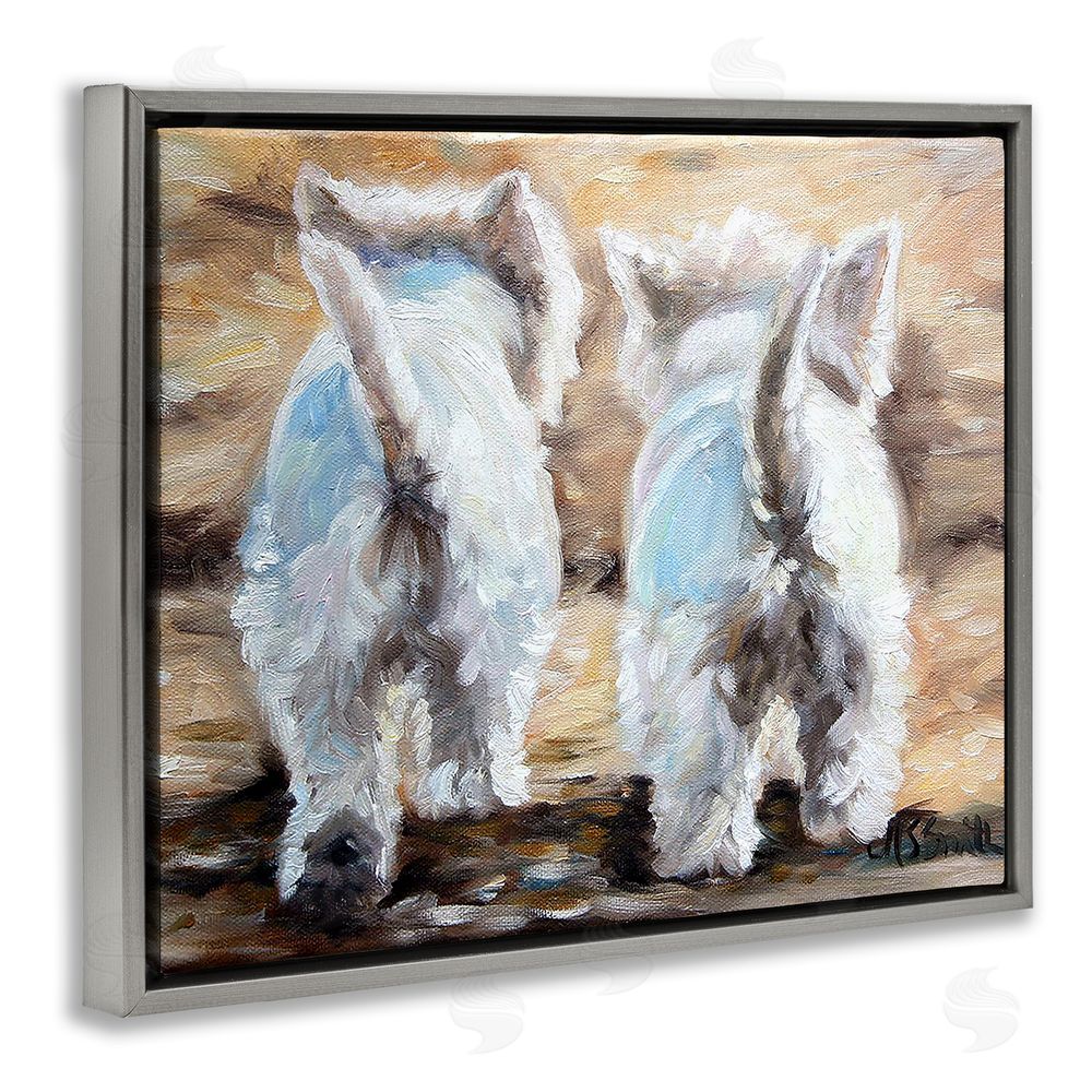 Mary Sparrow Farewell White Puppies Gray Floating Frame Canvas Wall Art Print