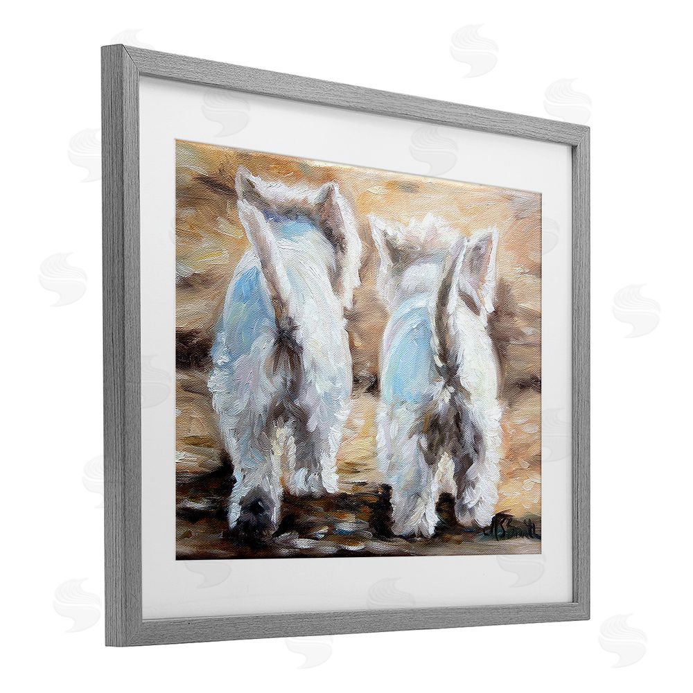 Mary Sparrow Farewell White Puppies Gray Framed Print Under Glass with White Mat Wall Art