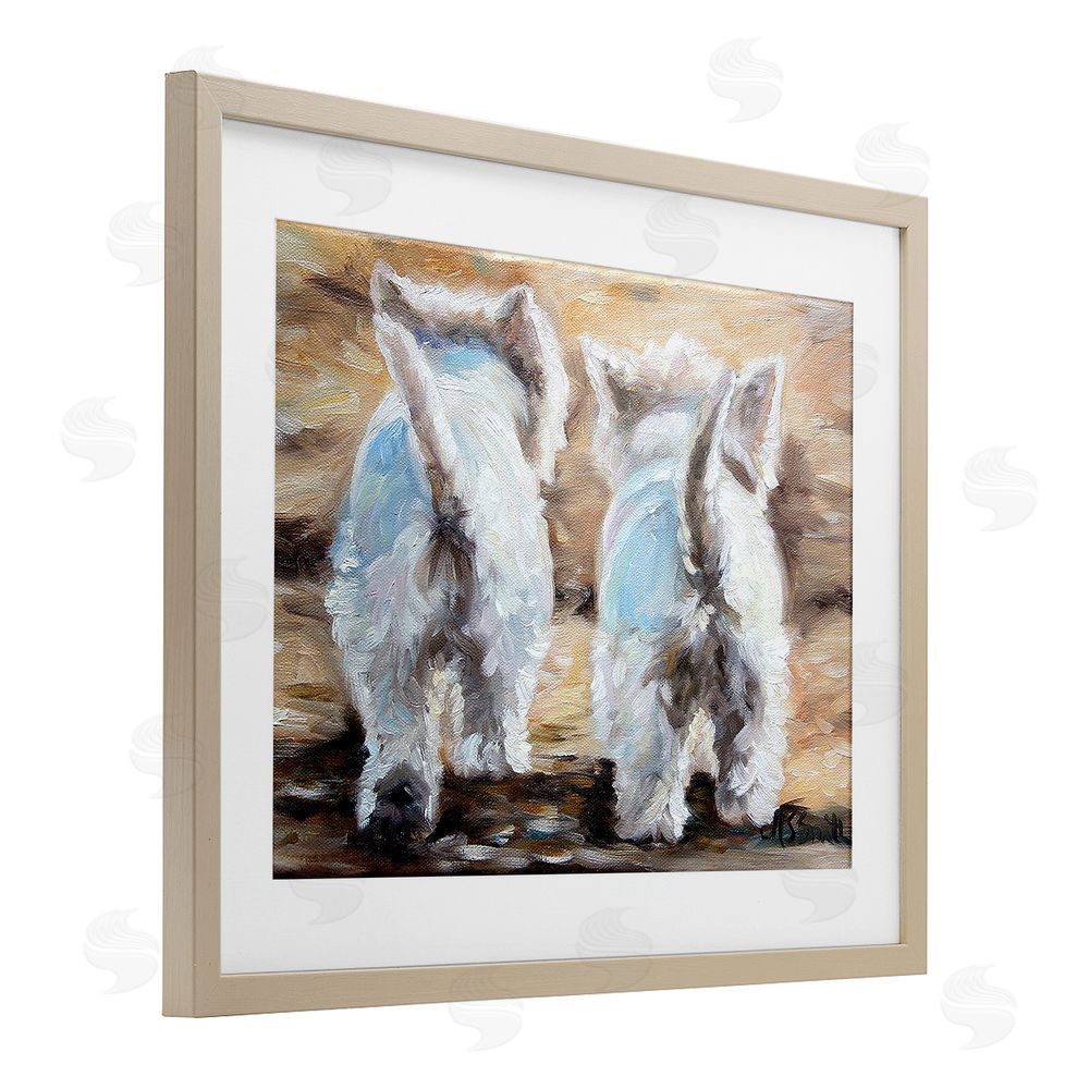 Mary Sparrow Farewell White Puppies Birch Framed Print Under Glass with White Mat Wall Art